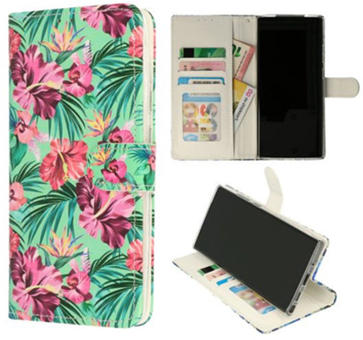 Telefoonhoesje Geschikt voor Oppo A15 - Bookcase - Bloemen Printje - Book Case - Ruimte voor 3 pasjes