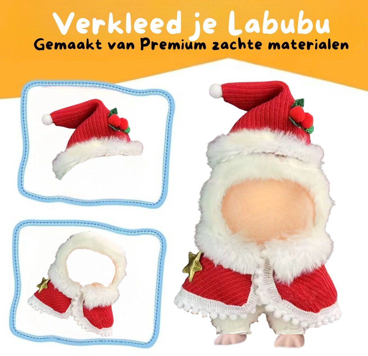 Rode Poppen Kerst Kleding - Met Kerstmuts en Gouden Ster - Cute and Festive Geschikt Voor Labubu