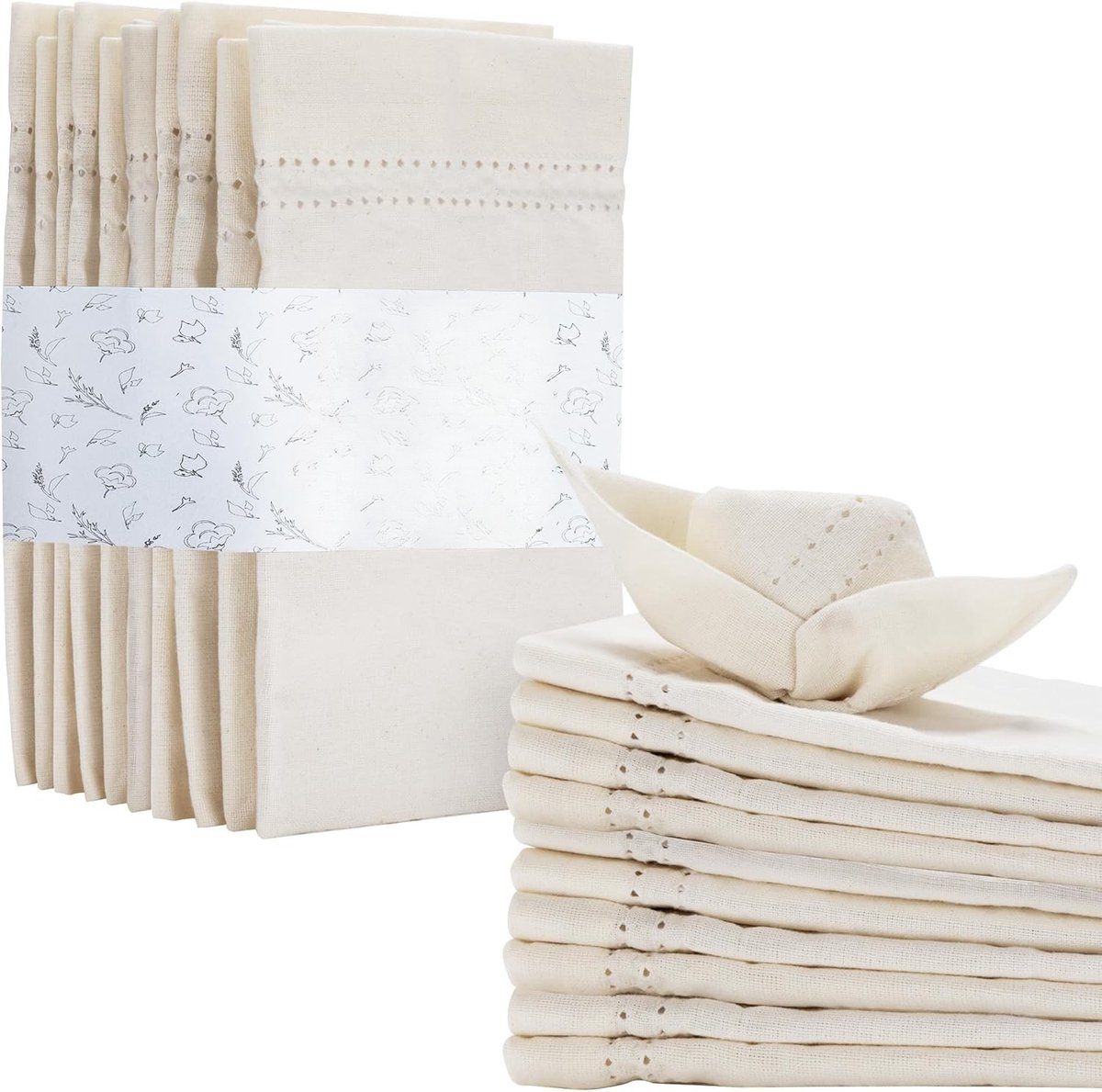 Famanu - Stoffen Servetten – 12 stuks 40x40 cm – 100% Katoen – Herbruikbaar en Elegant (Wit)