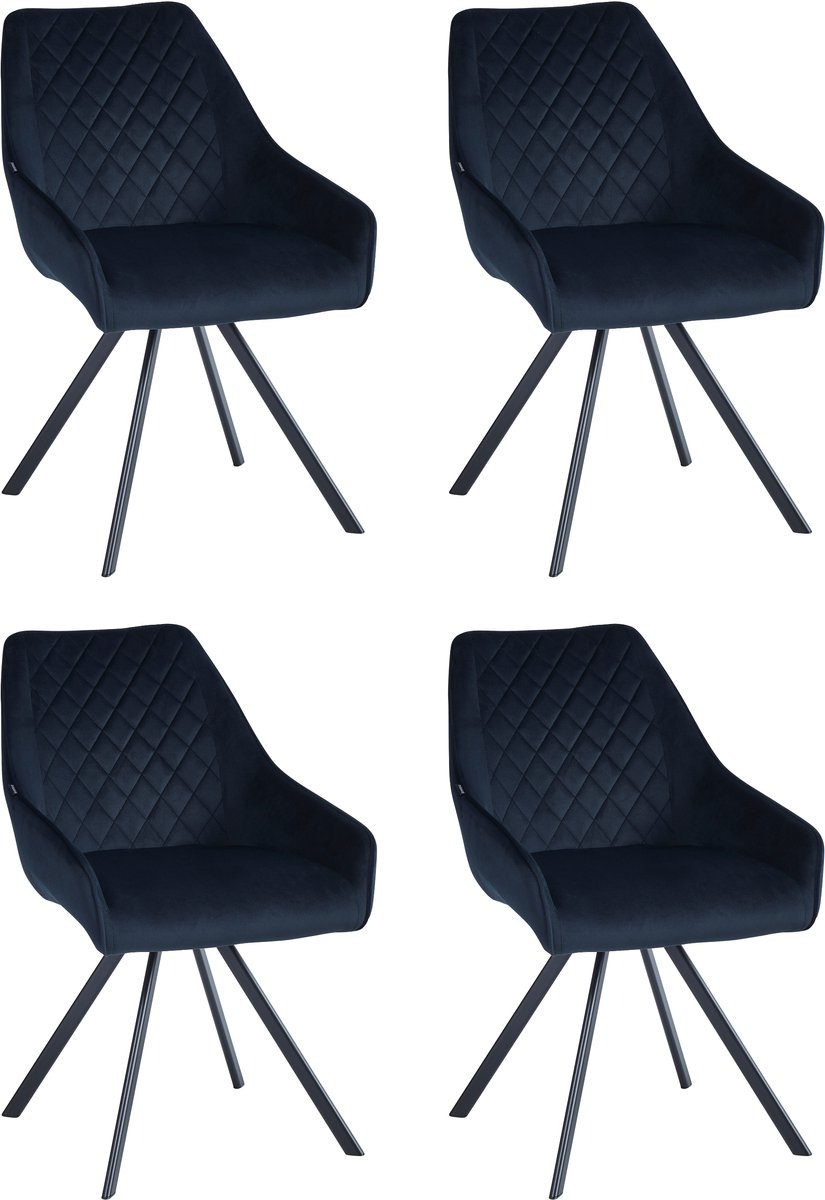 Colenis Elias Eetkamerstoel - Set Van 4 - Zwart - Velvet - 180° draaibaar