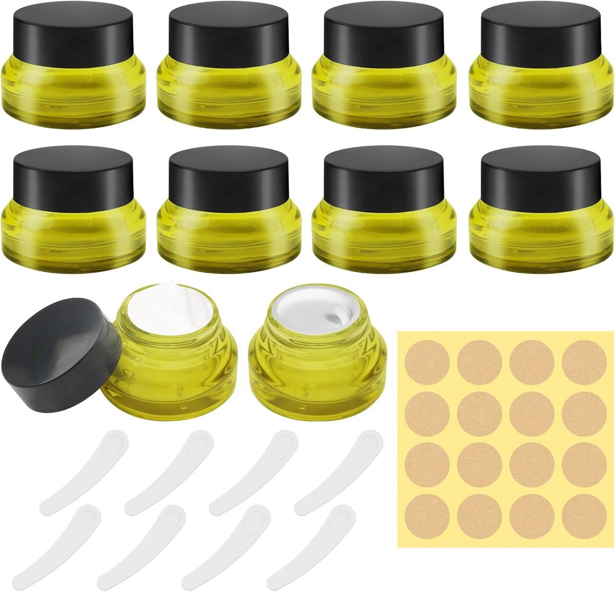 8 Stuks Zalfpotjes 15 g Geelgroen Glas