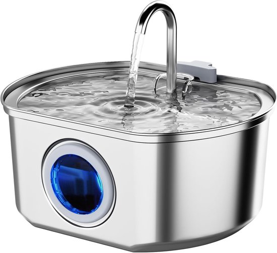 AONBOY Roestvrijstalen Kattenfontein 3,2L – Met Waterniveauvenster En Stille Pomp