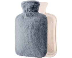 GELLDG Warmwaterkruik met zachte hoes – Lekvrije warmwaterkruik met grote inhoud – Met kangoeroezak – Zachte slaapzak – Geschikt als cadeau voor mannen en vrouwen – Grijs