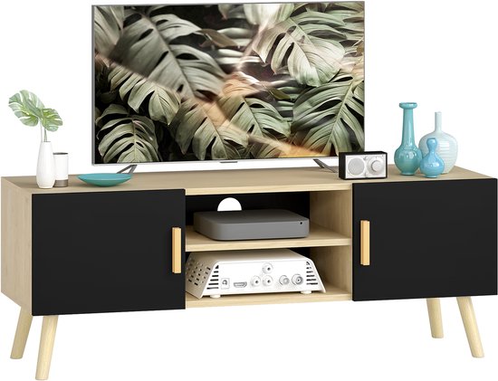 HOMCOM TV-meubel - Spaanplaat, MDF - 110x36,2x42cm - Eiken, Zwart