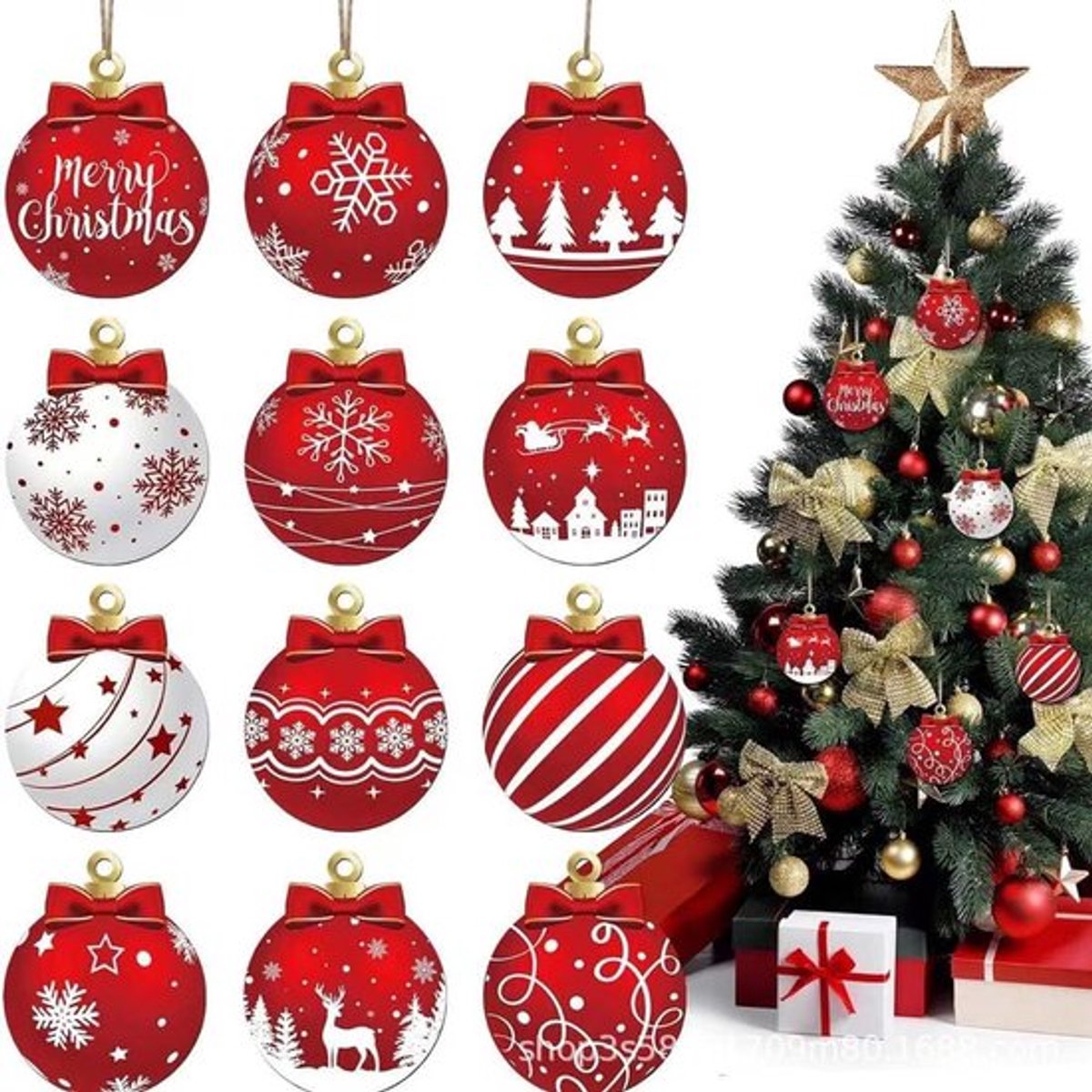 12-Piece Christmas Tree Candy Ball, Christmas Ball Wooden Pendant Set Christmas Tree Decoration Home Party Decoration Supplies Decorations