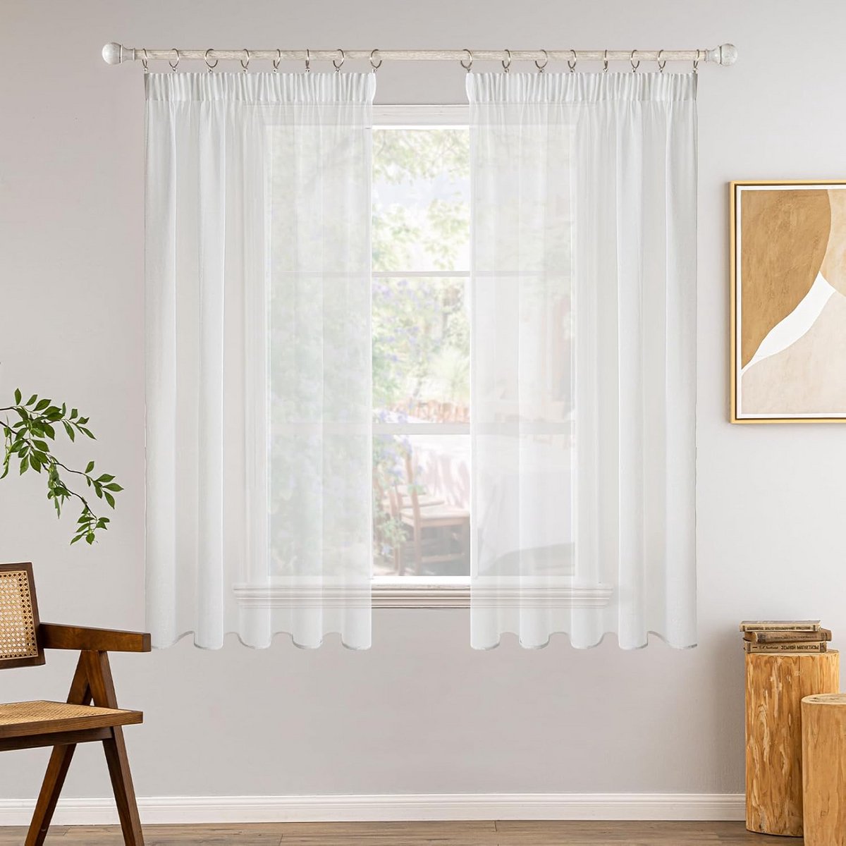 Transparante vitragegordijnen met plooiband – wit, 2 stuks, 140 x 175 cm