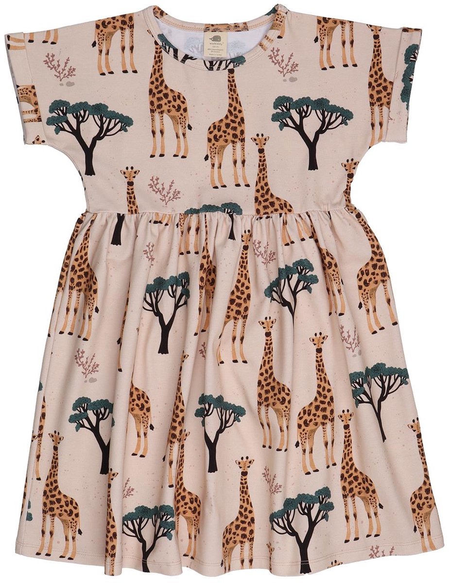 Walkiddy® Kinder Jurk – Meisjes – Giraffes serie – Maat 104 – GOTS-gecertificeerd Biologisch Katoen