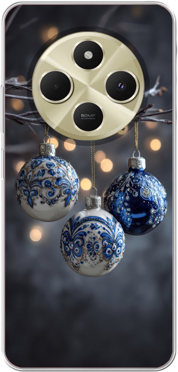 Telefoonhoesje Geschikt voor Xiaomi Geschikt voor Redmi 14C hoesje - Kerstbal - Versierd - Blauw - Siliconen Telefoonhoesje Telefoonhoesje