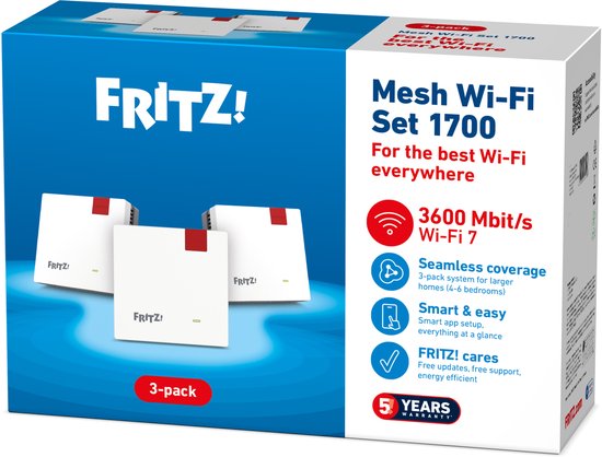 FRITZ!Mesh Wi-Fi Set 1700 - Mesh WiFi - WiFi Versterker - WiFi 7 - 3600 Mbps - 3-pack