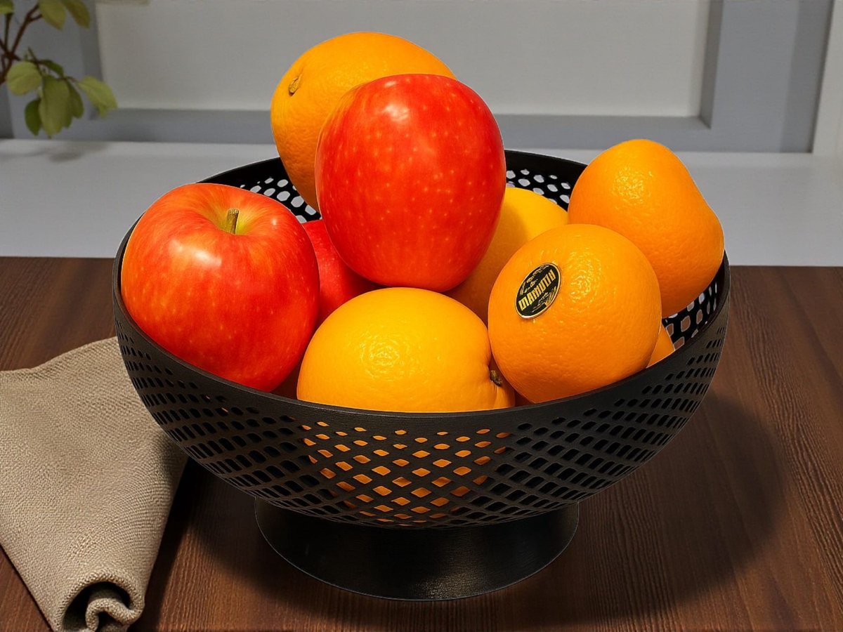 Fruitschaal – Moderne Design Schaal – Opengewerkt Patroon – Lichtgewicht & Duurzaam – Zwart – 25 cm