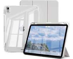 Hoes Geschikt voor iPad Air 11 inch hoes Grijs / iPad Air M4 / M3 (2025 2026) hoes Smart Case met Harde Doorzichtige Achterkant en Pencil Slot - iPad Pro 11 Inch 2022/2021/2020/2018/ iPad Air 5th/4th Generation Tri Fold Tablet