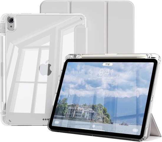 Étui Smart Grijs pour iPad Air 2025 avec dos rigide transparent et emplacement pour Apple Pencil - Compatible avec iPad Air 11 pouces, iPad Pro 11 pouces (2022/2021/2020/2018) et iPad Air 5e/4e Generation (tablette à rabat).