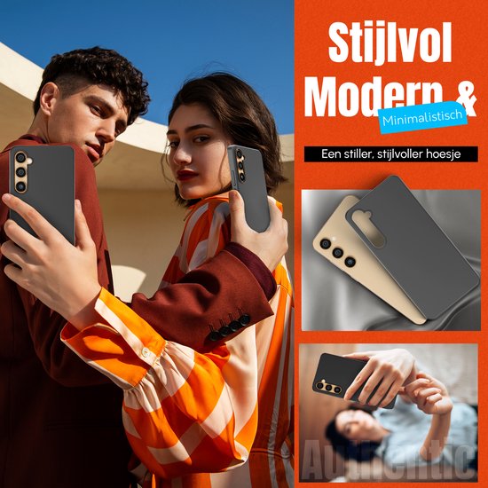 Mannequin tenant une coque de téléphone noire. Élégante, moderne et minimaliste. Également représentée en beige et gris.