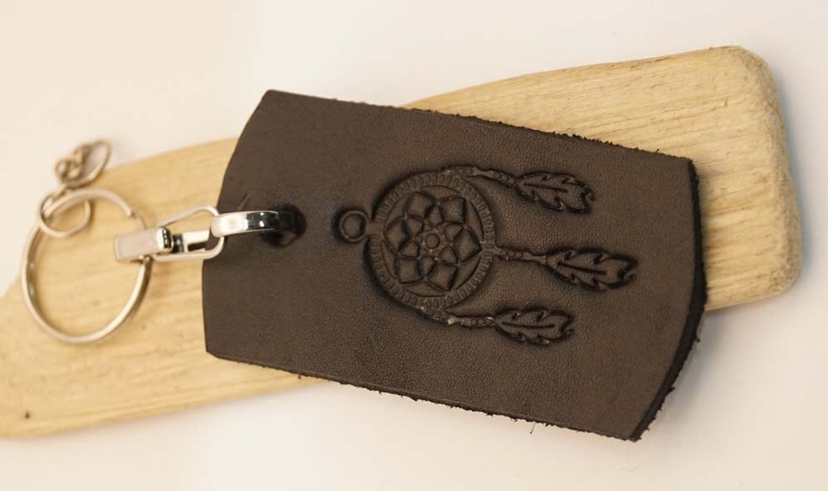 Leren sleutelhanger dromenvanger zwart - dreamcatcher sleutelhanger - leather keyring dreamcatcher - zwarte leren sleutelhanger - indiaanse sleutelhanger - dames, heren sleutelhangers