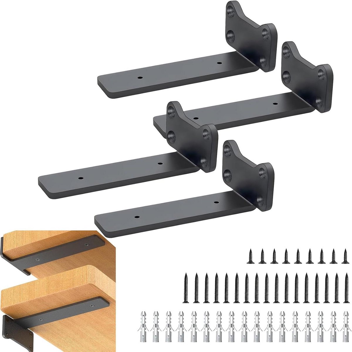 CSGoods - Muurbeugel Wandrek 25,5 cm Plankhouder Beugel Met Schroeven - Sterk en Duurzaam - Eenvoudige Montage - Max. 75 kg Draagvermogen
