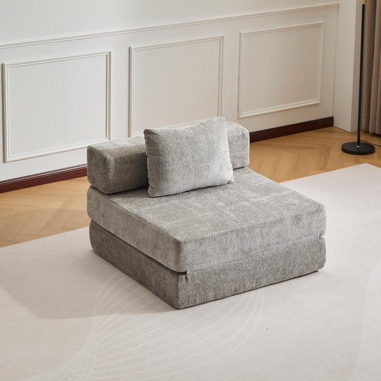 Foto: Slaapstoel chenille slaapbank opvouwbaar slaapbank logeerbed zetelbed slaapfauteuil vouwbed comfortabele 2 in 1 sofa en bed 1 persoons en slaapplezier in e n grijs