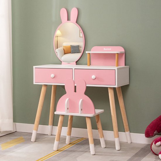 Roze Kaptafel Stoel - Meisjes Cadeau Kaptafel Kruk Fluwelen Kaptafel Stoel Met Mooie Strik Hoge Rugleuning Comfortabele Make-up Stoel for Meisjes Kamer, Kledingwinkel, Kleedkamer,Dark grey