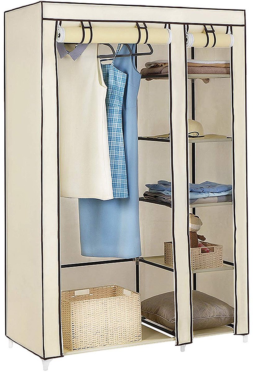 PIPIPOXER- DIY stoffen kledingkast met roededeur, textielkast, kampeerkast, beige, 110*45*175cm