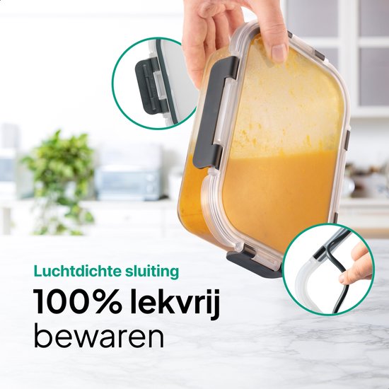 Boîtes de conservation en Glas - Lot de 10 - Boîtes Prep des repas - Boîtes de congélation - 1040 ml / 370 ml - Vert vif