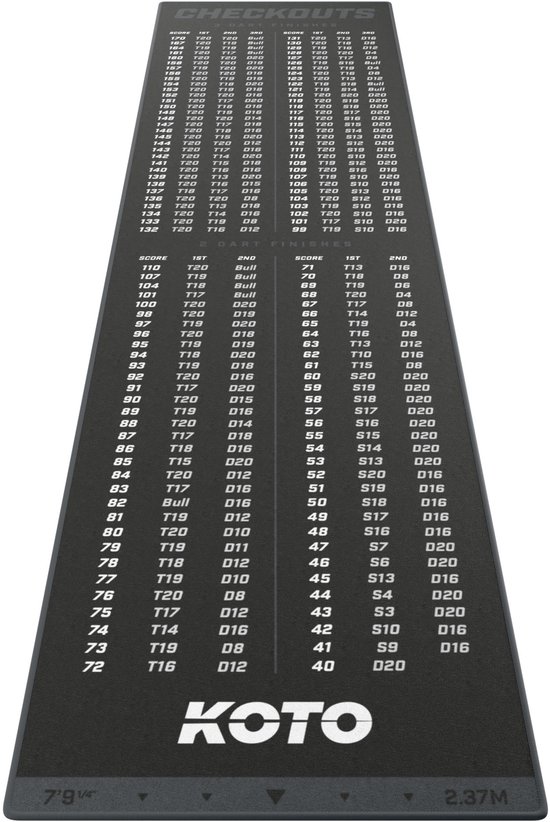 KOTO - Carpet Checkout Dartmat - Grijs 237 x 60 cm - Score Indicator - Antislip