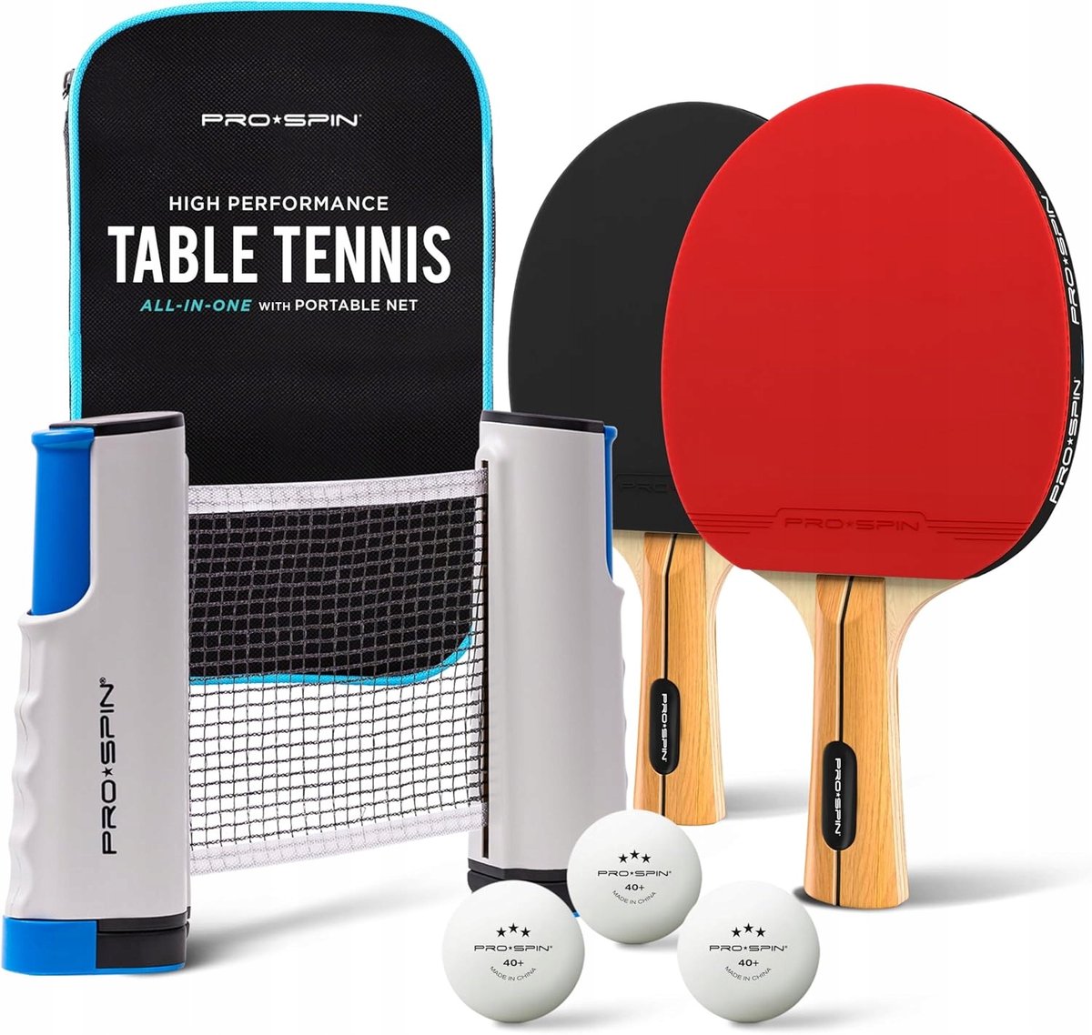Merkloos Tafeltennisset: 2 Batjes, 3 Ballen, Net & Etui