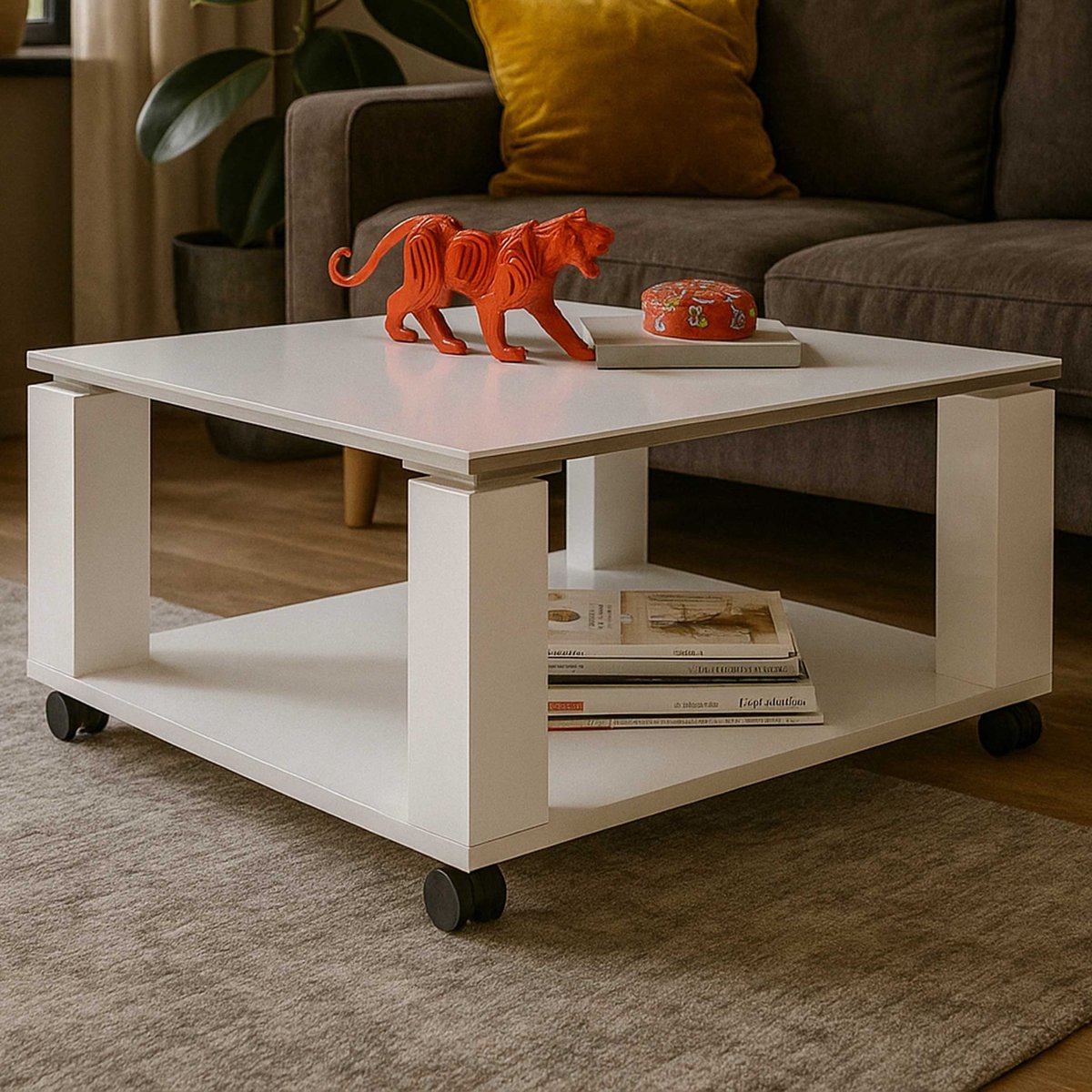 Salontafel Op Wielen Barbry 76x76 Cm - Wit - Emob - Salontafel - Wit - Melamine; MDF; Spaanplaat