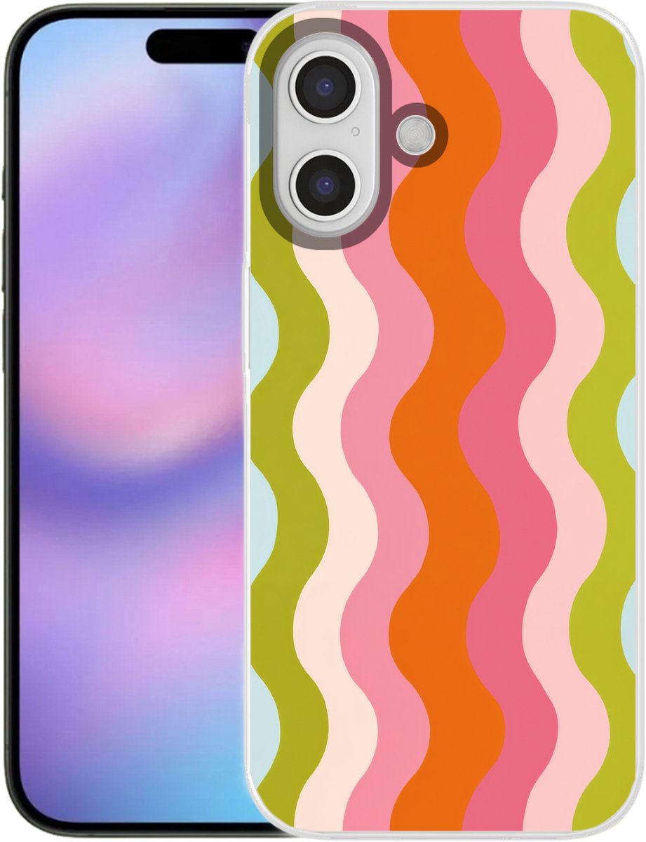 Telefoonhoesje Geschikt voor iPhone 17 hoesje - Banen - Golven - Kleurrijk - Verticaal - Siliconen Telefoonhoesje Telefoonhoesje