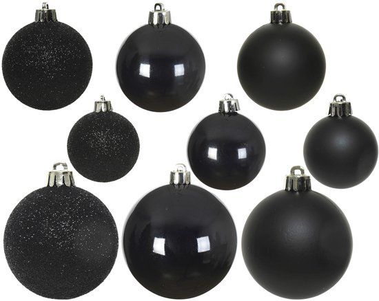 Boules de Noël Decoris - 44x pièces - noir - 3-4-5-6 cm - synthétiques