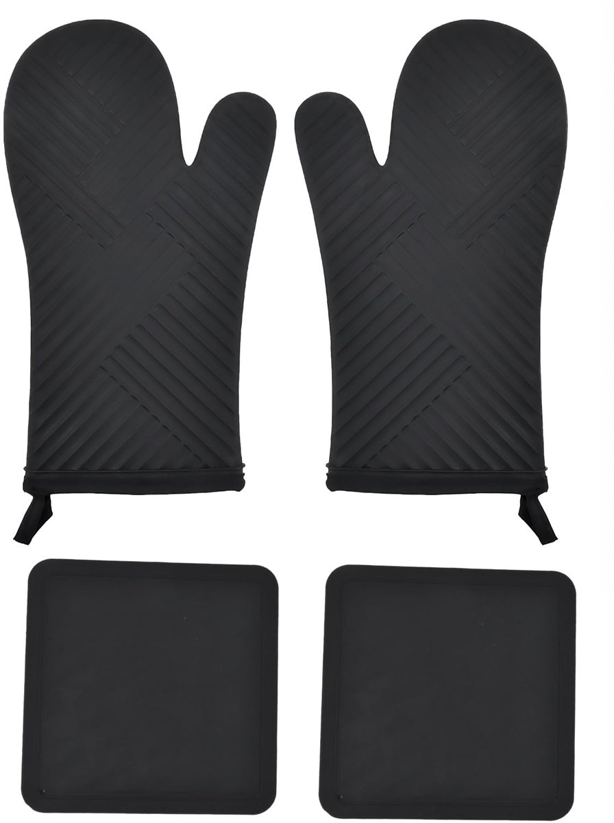Unyqoos® Hittebestendige siliconen ovenhandschoenen set met antislip en onderzetters