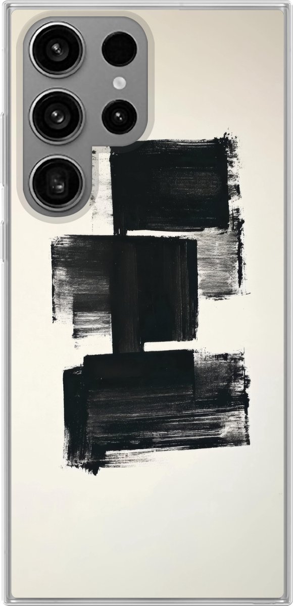 Telefoonhoesje Geschikt voor Samsung Galaxy S23 Ultra hoesje - Rechthoeken - Penseelstreken - Abstract - Zwart - Siliconen Telefoonhoesje Telefoonhoesje