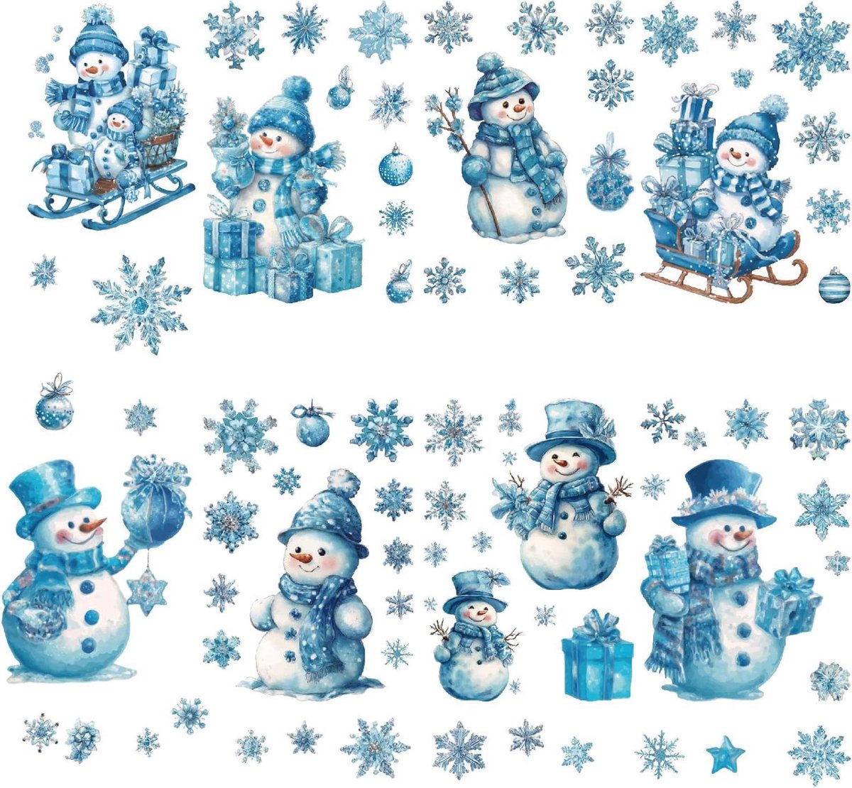 CSGoods - Muurstickers voor ramen: kerstdecoratie met sneeuwpop, sneeuwvlokken en winterthema