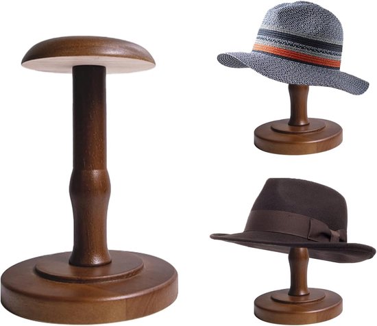 Hoedenrek - 1 stuk - 23×12 cm - Vintage landelijke stijl - Houten hoedenrek - Bureau-koepel - Cowboyhoedenrek - Pruikenrek - Helmrek - Geschikt voor garderobekasten en woonaccessoires - Bruin