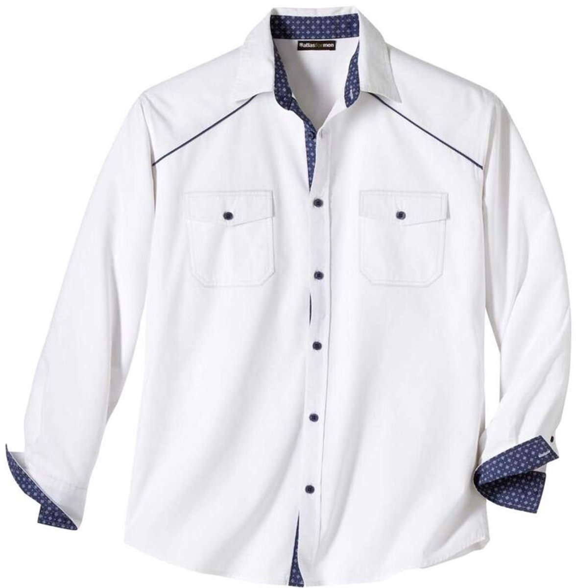 ATLAS FOR MEN - Wit overhemd in country stijl - Heren - Verkrijgbaar in grote maten - XXL