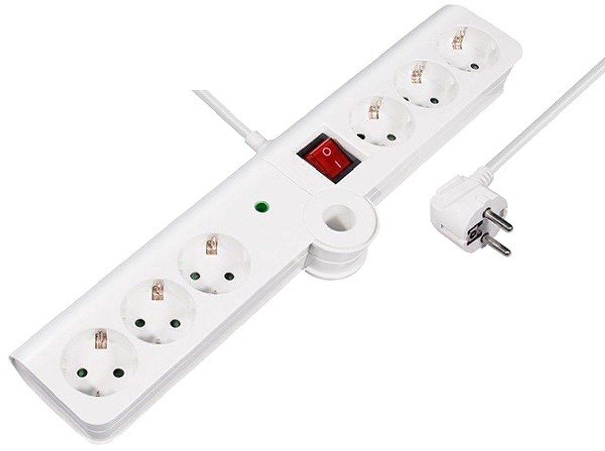 Stekkerdoos met 6 contacten, overspanningsbeveiliging en inklapbaar design / wit - 3 meter