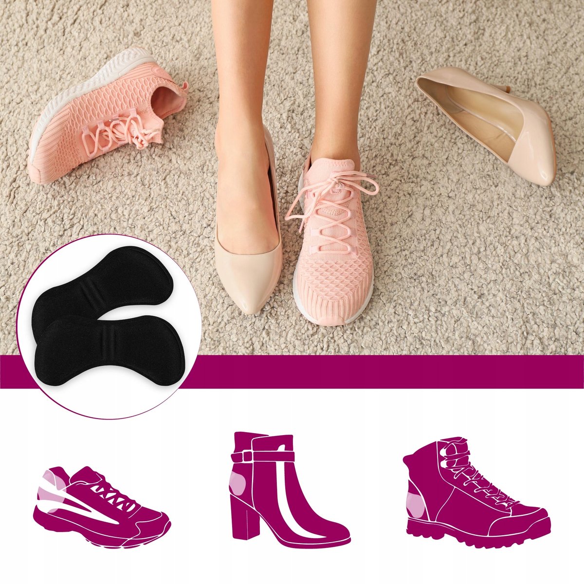 Zwarte Schuim Hielkussentjes - Comfort & Bescherming voor Losse Schoenen