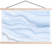 Posterhanger incl. Poster 60x40 cm - Schoolplaat - Marmer - Golf - Blauw - Patronen - Marmerlook - Pastel - Textielposter - Blanke latten
