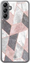 Casimoda® hoesje - Geschikt voor Samsung Galaxy A14 5G - Stone grid marmer / Abstract marble - 2-in-1 case - Schokbestendig - Geometrisch patroon - Verhoogde randen - Paars, Transparant