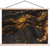 Posterhanger incl. Poster 60x45 cm - Schoolplaat - Marmer - Kalk - Zwart - Goud - Marmerlook - Luxe - Textielposter - Blanke latten
