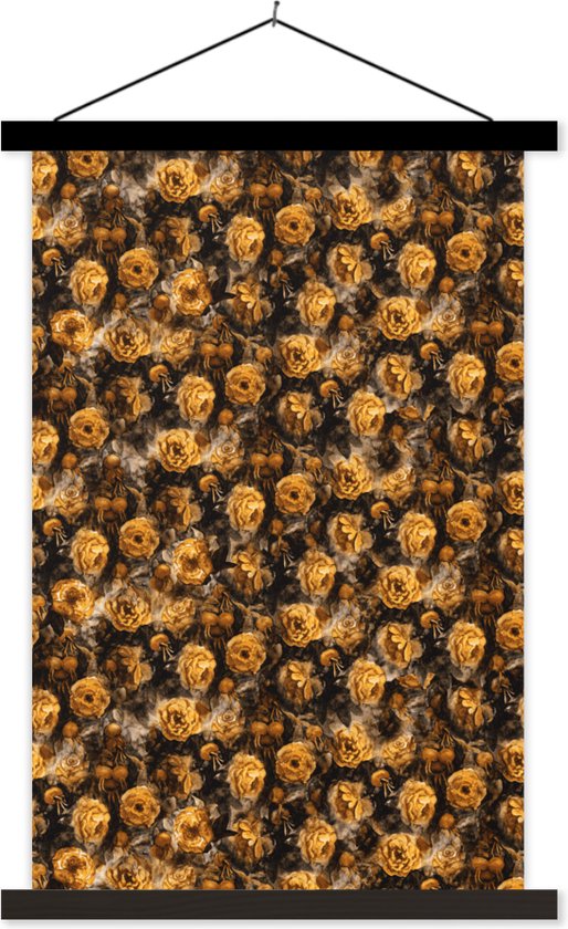 Porte-affiche avec affiche - Affiche scolaire - Fleurs - Roses - Aquarelle - 120x180 cm - Lattes noires