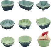 32 moules à muffins en silicone, moule de cuisson en silicone réutilisable, moules à cupcakes, moule à muffins, moule à muffins en silicone, sans BPA, antiadhésif, 8 styles, 4 couleurs