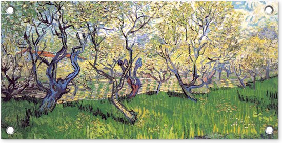 Tuinposter Boomgaard met bloeiende pruimenbomen - Vincent van Gogh - 60x30 cm - Tuindoek - Buitenposter
