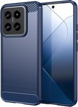 Geborsteld TPU Hoesje Geschikt voor Xiaomi 14 | Beschermhoes | Back Cover | Flexibel TPU | Stijlvol Carbon | Dun | Blauw