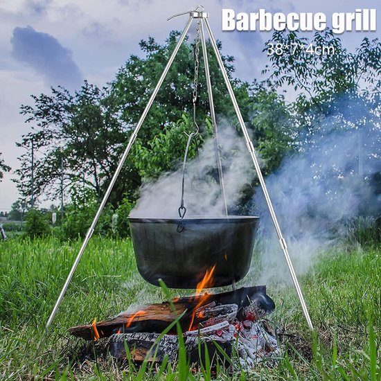 BBQ driepoot frame, driepoot, telescopisch frame, grillstandaard, koken in de open lucht, statief, inklapbaar, kampvuur, grillrooster, standaard, camping, statief met ketting en haak van Livin'outdoor — afbeelding 3
