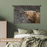 Wandkleed - Wanddoek - Schotse hooglander - Wereldkaart - Dieren - 90x60 cm - Wandtapijt