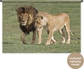 Tapisserie Lions - Tapisserie Couple Lion en coton 180x120 cm - Tapisserie avec photo XXL / Groot format !