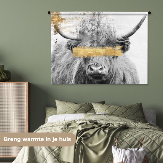 Wandkleed - Wanddoek - Schotse hooglander - Goud - Verf - 150x112 cm - Wandtapijt