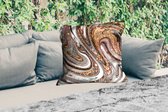 Sierkussen Buiten - Marmerlook - Goud - Glitter - Luxe - Marmer - Wit - 60x60 cm - Weerbestendig