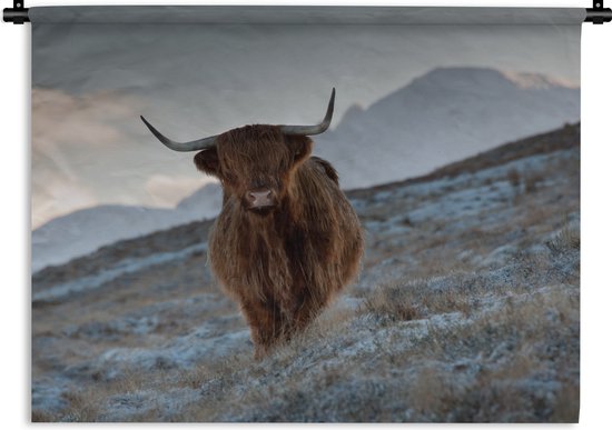 Wandkleed Schotse hooglander - Een Schotse hooglander op het eiland Skye Wandkleed katoen 90x67 cm - Wandtapijt met foto
