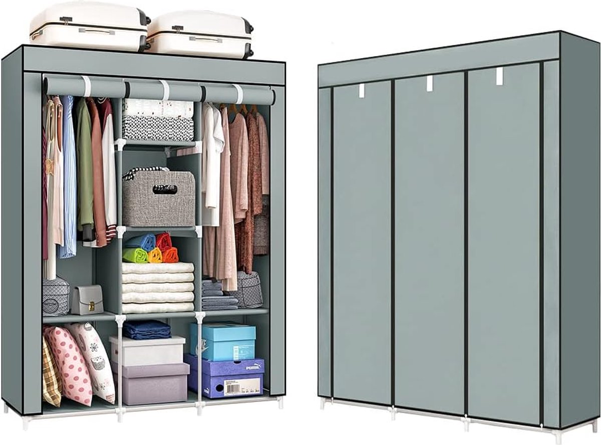 Temporaire Armoire Portable Fravsiu - 155cm - 5 Étagères - Rangement Vêtements - Structure Acier - Anti-Poussière Organisateur Dressing