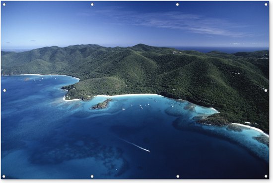 Muurdecoratie Caribisch eilandkust fotoprint - 180x120 cm - Tuinposter - Tuindoek - Buitenposter